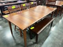 QSWO DINING TABLE W 3 SIDE CHAIRS, 1 BENCH, 2 LEAVES 36X54 IN