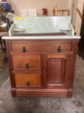 Antique Marble Top Wash Stand Cabinet