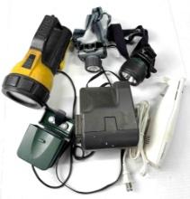 Polaroid Camera, Three flashlights, Electric knife