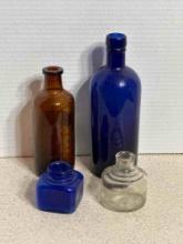 Antique Amber and Cobalt Blue BottlesVinatage Bottles