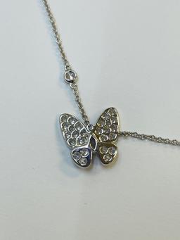 18KT WHITE GOLD DIAMOND BUTTERFLY PENDANT WITH 18KT GOLD DIAMOND CHIAN WITH APPRAISAL