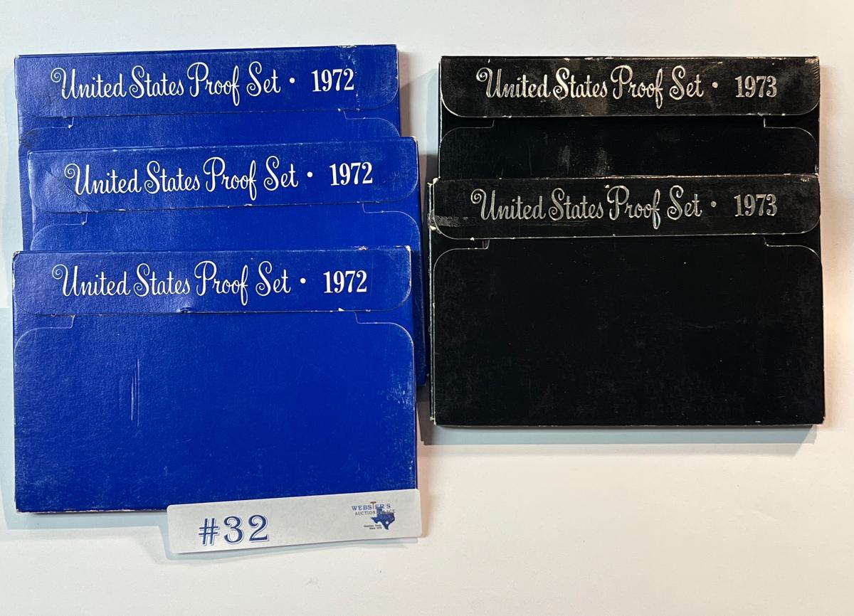 5PC 1972 AND 1973 PROOF SETS