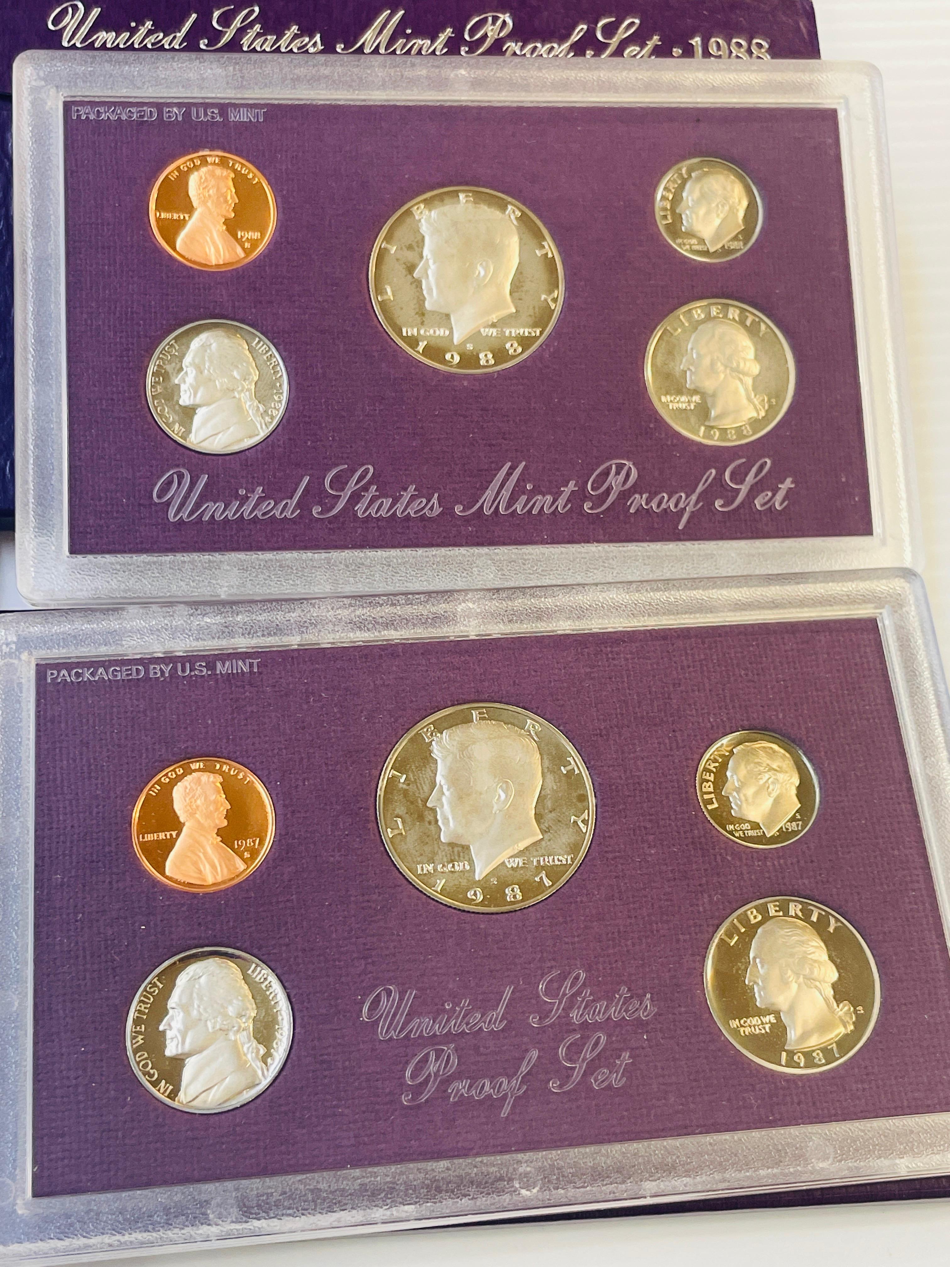 7PC 1987 AND 1988 PROOF SETS