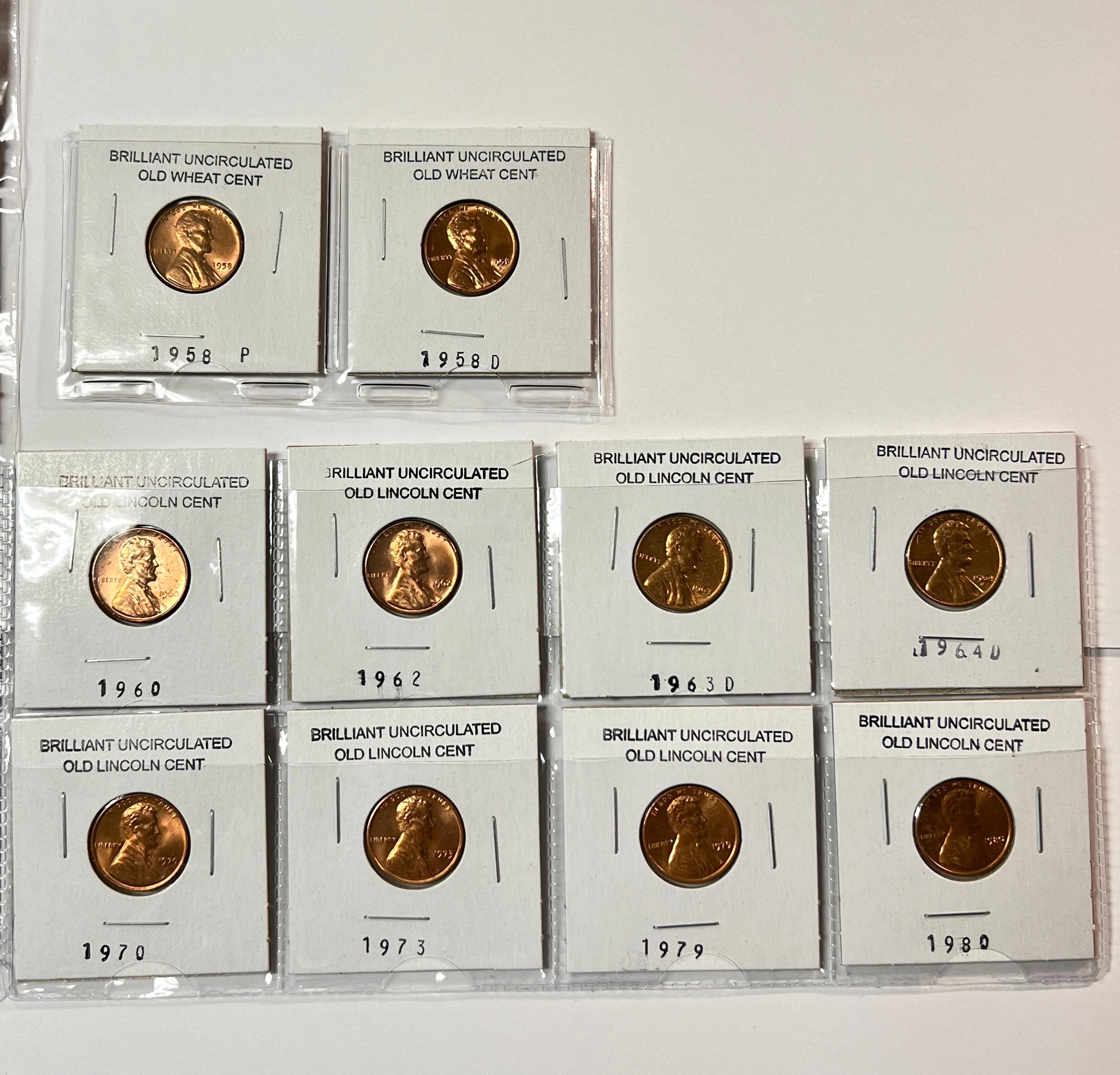 LOT OF BRILLIANT UNCIRCULATED DIMES AND WHEAT CENTS