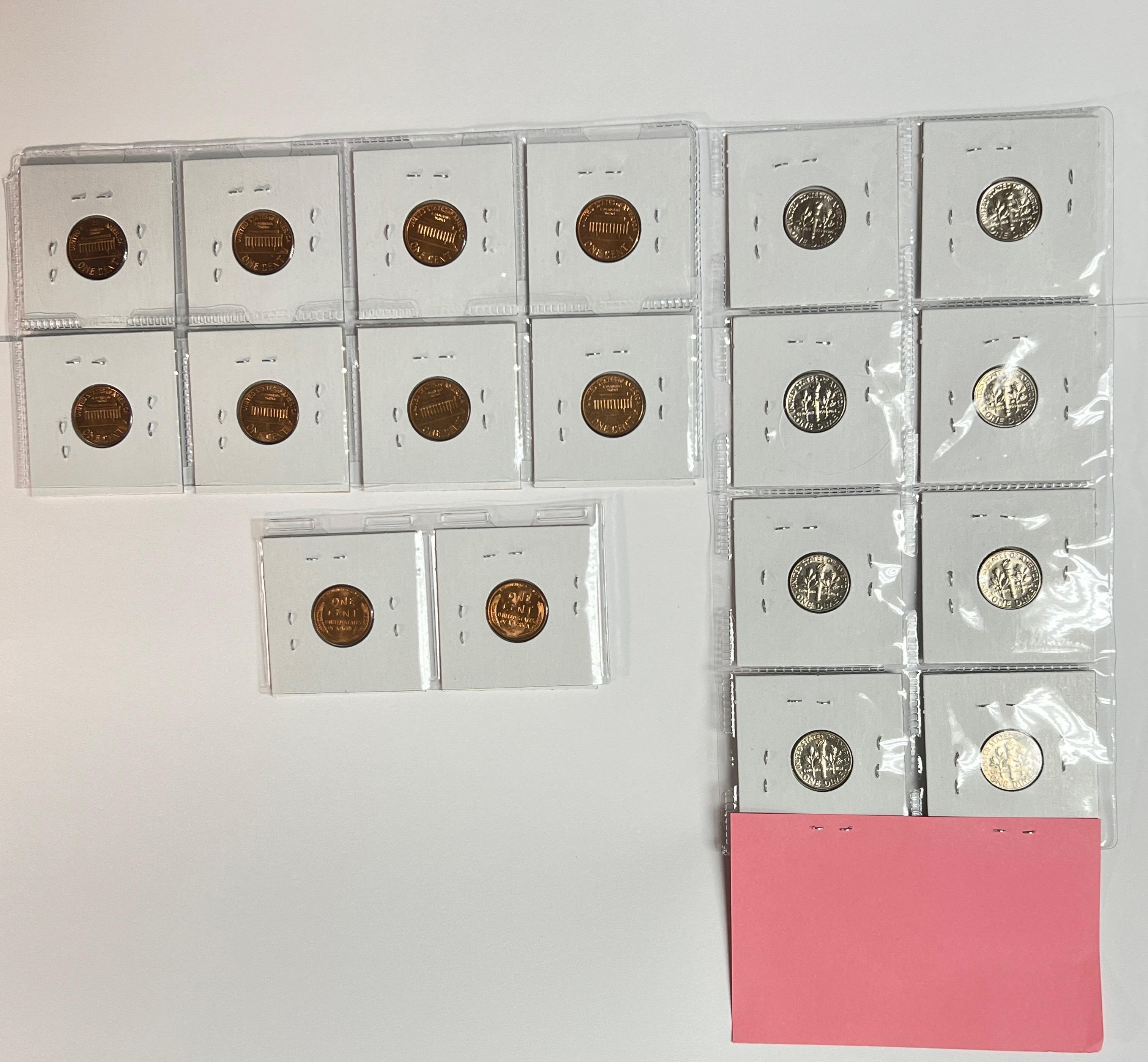 LOT OF BRILLIANT UNCIRCULATED DIMES AND WHEAT CENTS