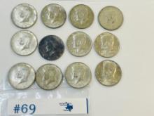 12PC KENNEDY HALF DOLLARS 1966 - 1969