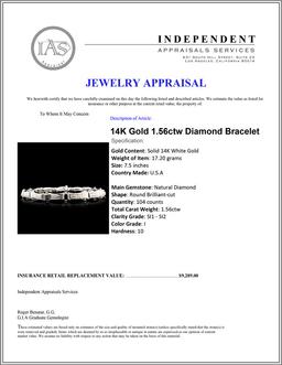 14K Gold 1.56ctw Diamond Bracelet