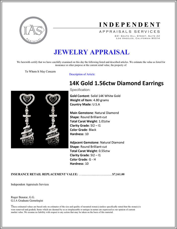 14K Gold 1.56ctw Diamond Earrings