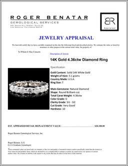 14K Gold 4.36ctw Diamond Ring