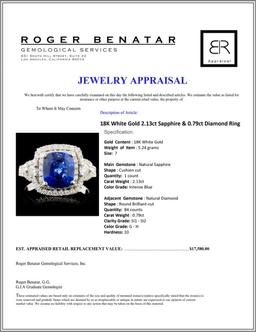 18K White Gold 2.13ct Sapphire & 0.79ct Diamond Ri