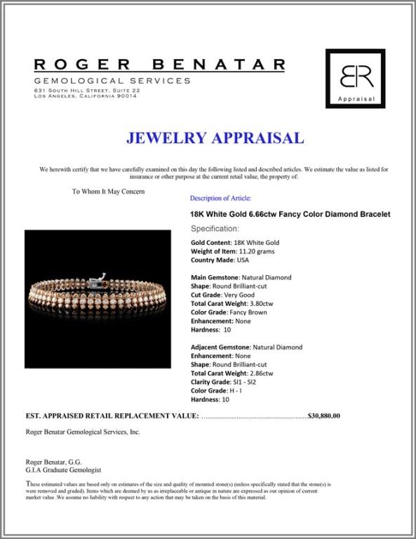 18K White Gold 6.66ctw Fancy Color Diamond Bracele