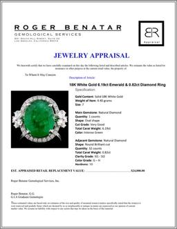 18K White Gold 6.19ct Emerald & 0.82ct Diamond Rin