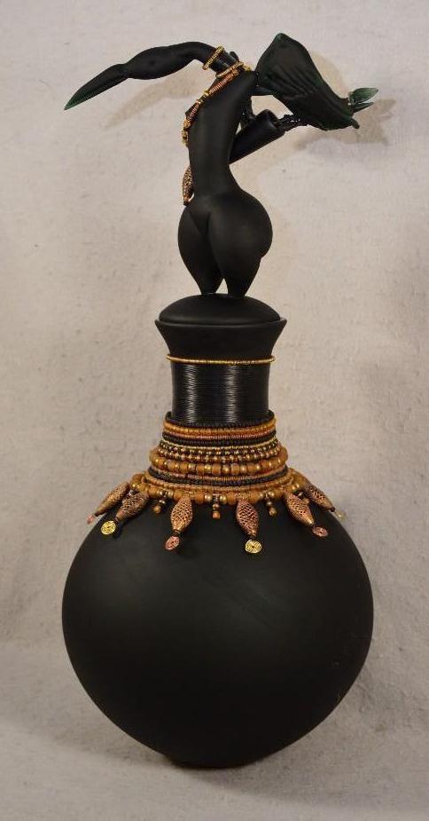 Pohlman & Knowles,ceremonial Bird Pot, Off Hand Blown And Sculpted Glass