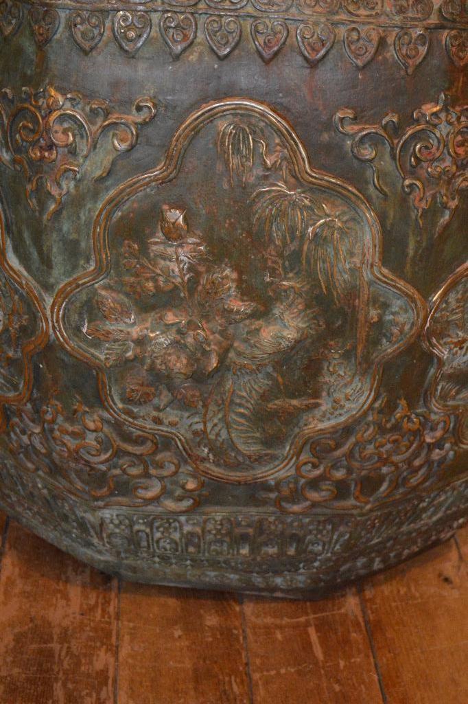 Paul Crites(American) Bronze Vessel, "tin-mo Shen", 2-piece, Finial Features A Rearing Ibex