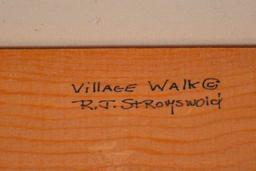 Ruth Stromswold(american Artist), "village Walk" ,signed Oil On Canvas