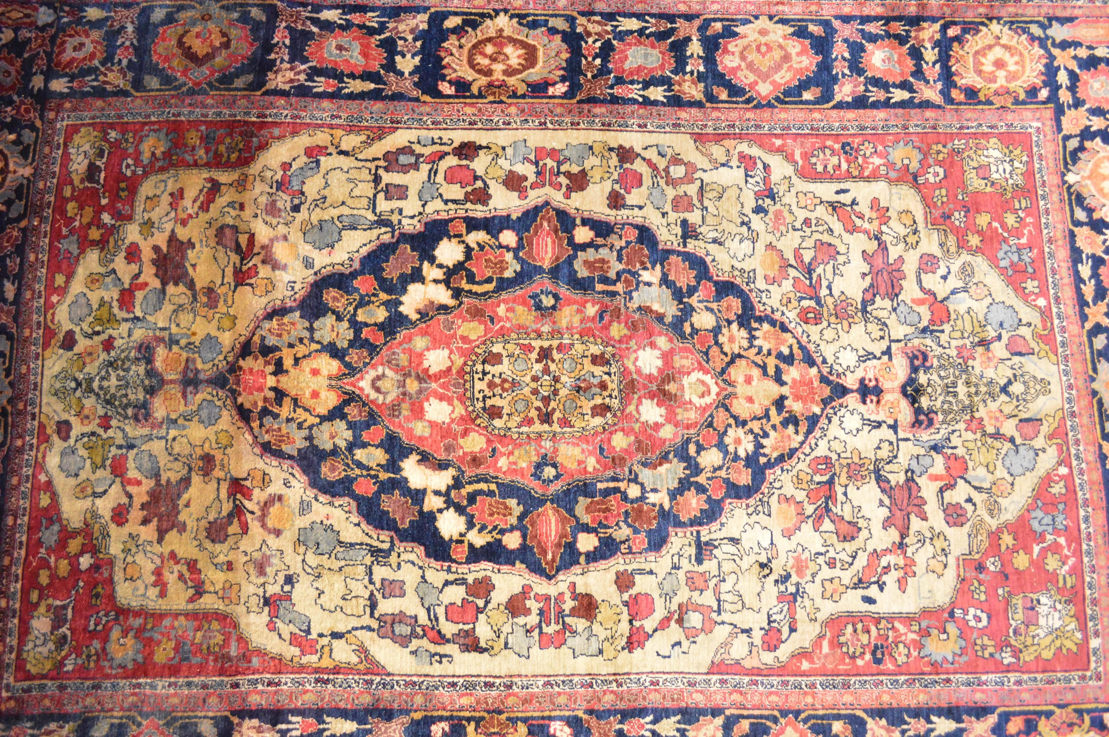 1880's Antique Handmade Silk Rug, 4'4" X 6'5", See Photos For Detail And Condition