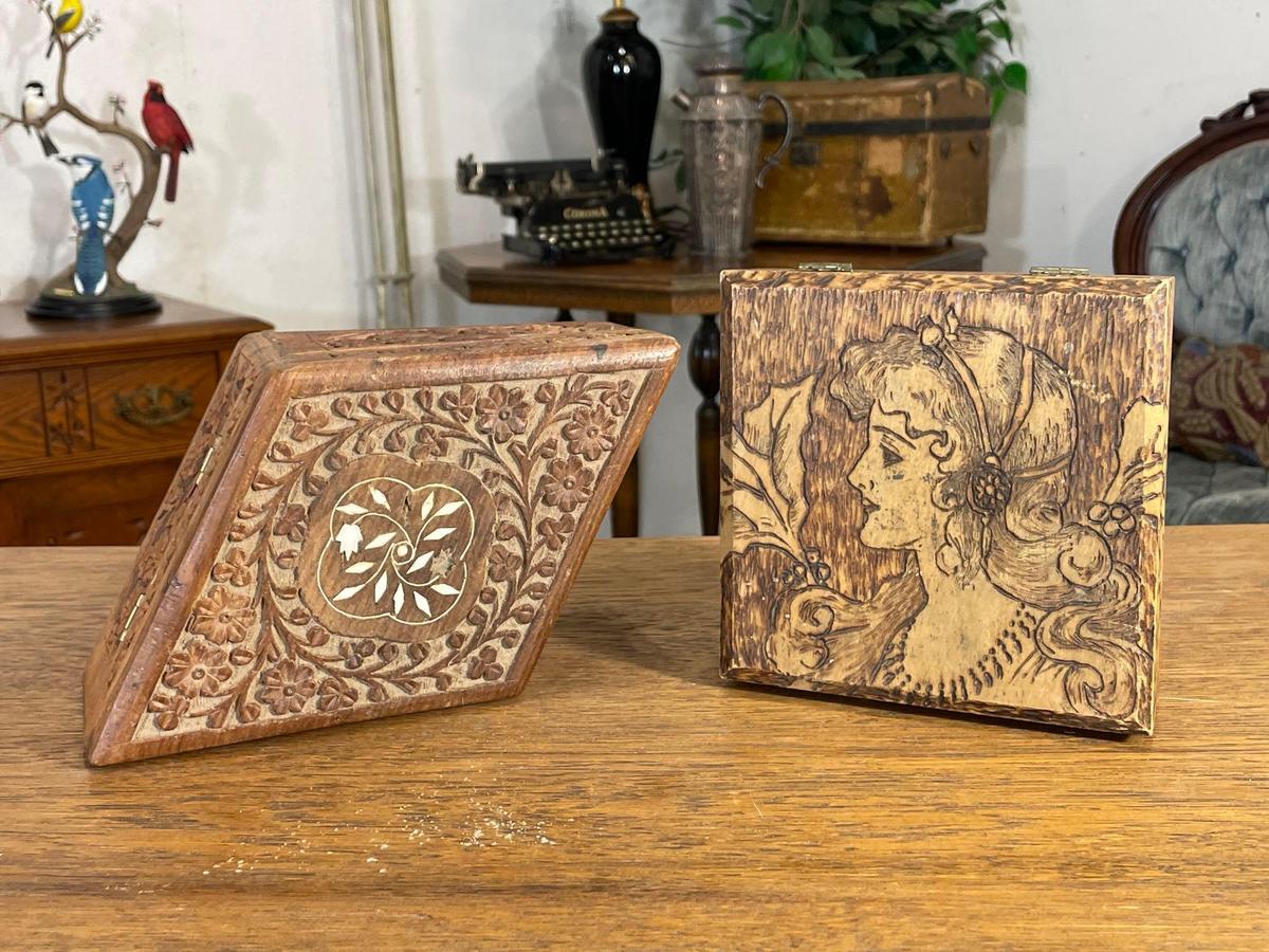 Carved Rosewood Box & Carved Box