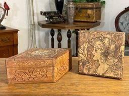 Carved Rosewood Box & Carved Box