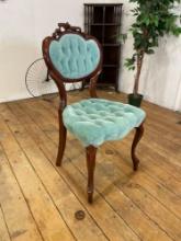 Antique Mahogany ballon back scrolled tufted velvet side parlor chair