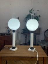 Pair Of Milk Glass Table Lamps w/ Globe Shades