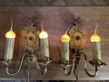 Pair Of Double Fixture Electric Wall Sconces