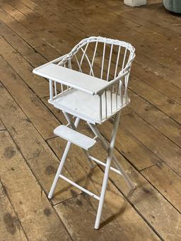 Hand painted white wicker baby doll high chair