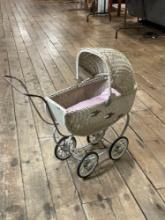 Vintage wicker baby doll stroller w/ padded insert