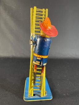 Marx Tin Litho Firefighter Climbing Ladder Wind Up Toy
