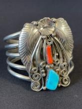 Sterling Turquoise and Coral Cuff
