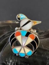 Sterling Hopi multi Stone Inlay Bird Ring