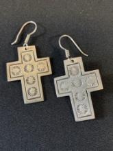 Sterling Silver Stamped Cross Earrings