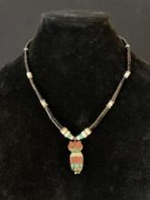 Various mix of bead necklace with carved Owl