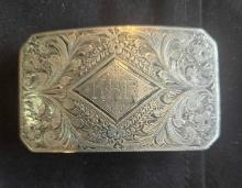 Engraved sterling western buckle, 2-3/4"x1-12", fits 1" belt