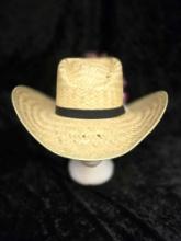 Straw hat with ostrich feather trim