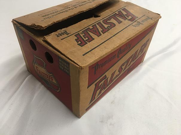 Original Falstaff Cardboard 12 can box and 3 vintage cone top cans