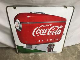 27 x 28 in. Vintage (2 sided) Porcelain Coca Cola Sign