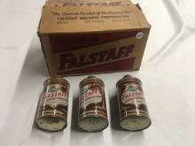 Original Falstaff Cardboard 12 can box and 3 vintage cone top cans