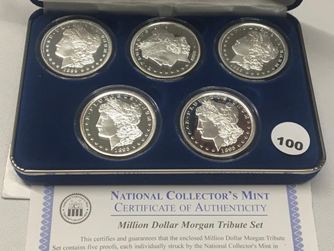 NCM 5 pc Morgan Dollar Tribute Set, .999 Silver Clad Base