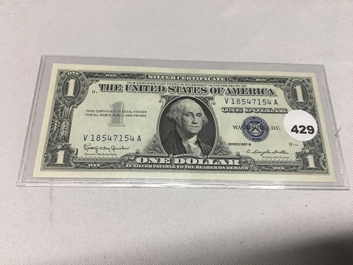 1957 B $1 Silver cert. Blue seal SER. V 18547154 A