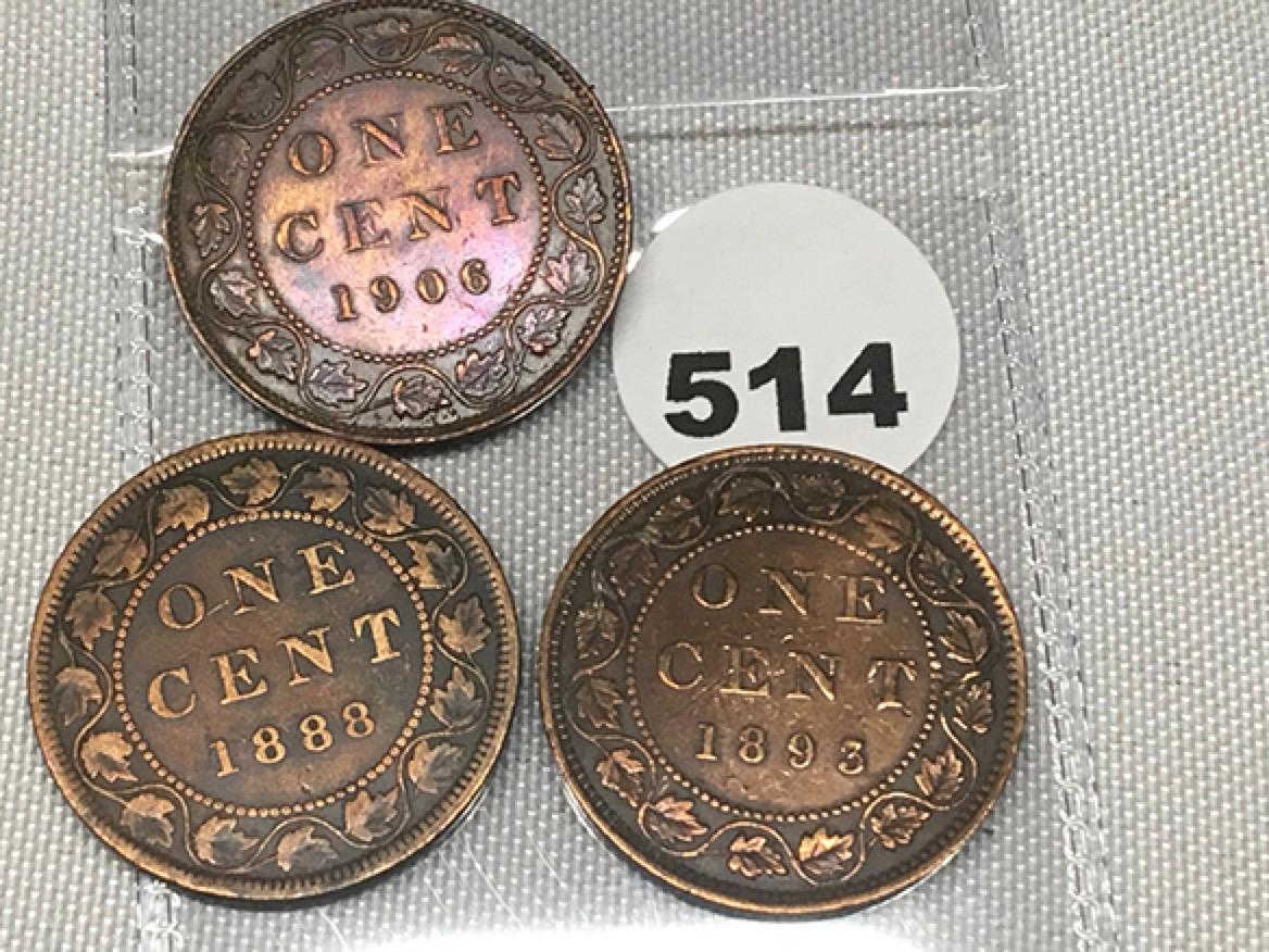 1888, 1893, 1906 Candian Pennies