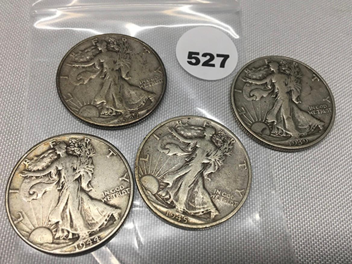 1939-S, 44, 45-D, 47-D Walking Liberty Half Dollars
