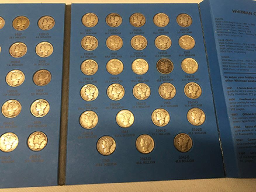 1916-1945 Partial Mercury Dime Book Less 1916-D, 21, 21-D (74 Coins Total)