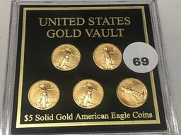 Set of 5 2006 $5 American Eagles 1/10th oz. Gold Coins