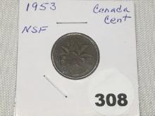 1953 Canada Cent No Shoulder Fold variety