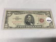 1963 $5 USN Red seal