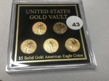 Set of 5 2006 $5 American Eagle 1/10th oz. Gold Coins