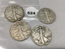 1942-D, (2) 43, 47-D Walking Liberty Half Dollars