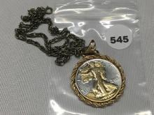 1943 Walking Liberty Half, Gold Plated, Cheap Bezel Necklace