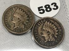 (2) 1863 Indian Head Cents
