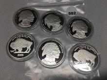 (3) 2003 Buffalo Copies Marked 1 oz .999 Fine Silver, (3) Unmarked Copies